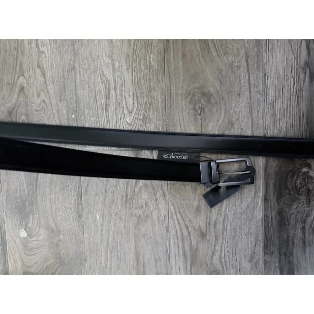 Hollywood Suits Men's Belt Waist Size 54 to 58 (2xl) Black Silver Buckle Nwt